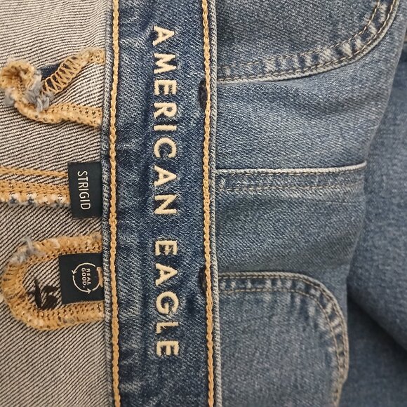 American Eagle Carpenter Jeans 8 High Rise Baggy Straight Double Front Denim - Picture 7 of 11